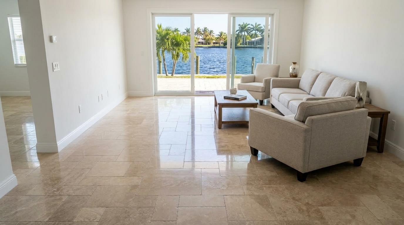 After: Fully sanitized, dried, and rebuilt luxury living room in Cape Coral