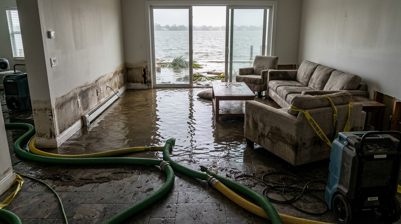 Before: 18 inches of dark canal floodwater and mud inundating Cape Coral home