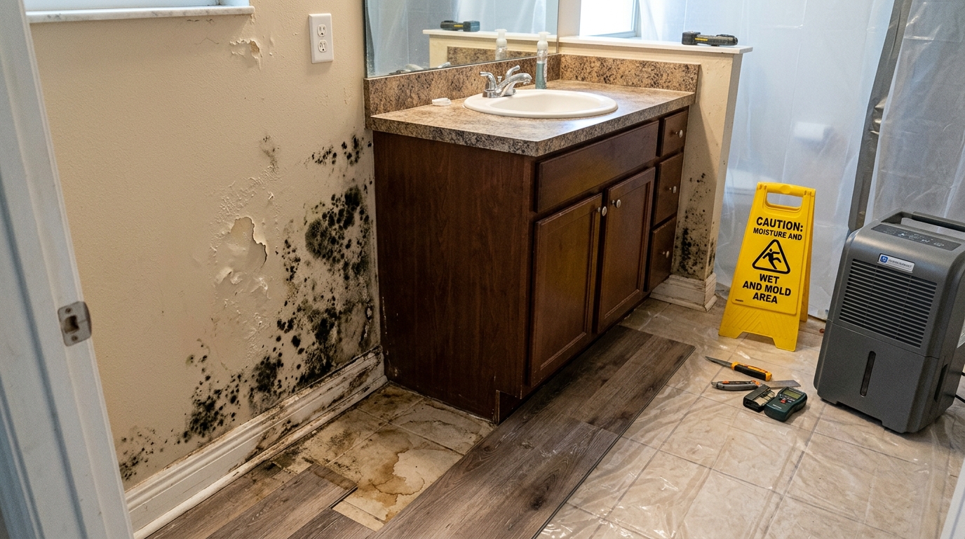 Before: Toxic black mold colonization in Cape Coral bathroom vanity