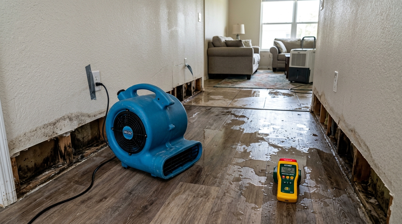 Before: Pressurized water damage flood in Cape Coral living room