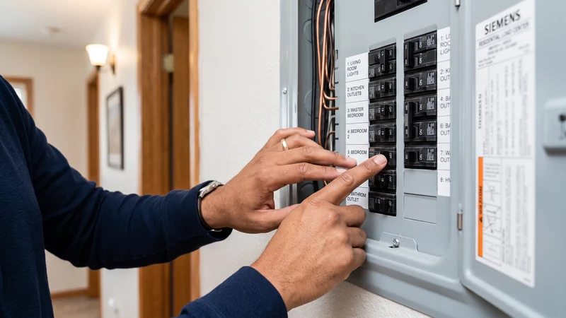 Switching off circuit breaker on electrical panel for flooded room safety in Cape Coral